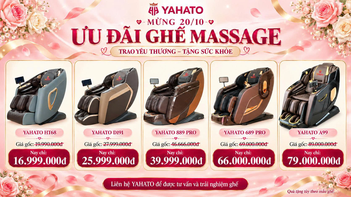 Ưu đãi ghế massage Yahato mừng ngày Phụ nữ Việt Nam 20/10