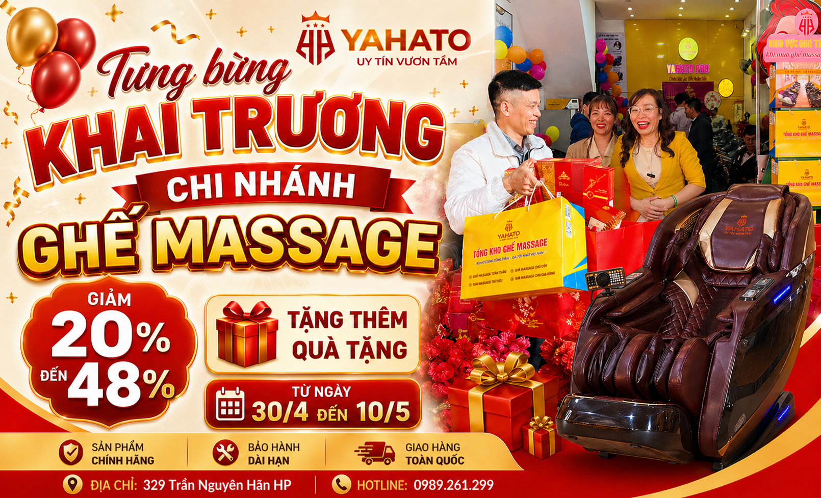 Khai Trương Chi Nhánh Mới Ghế Massage YAHATO Tại Hải Phòng – Ưu Đãi Giảm Đến 48%